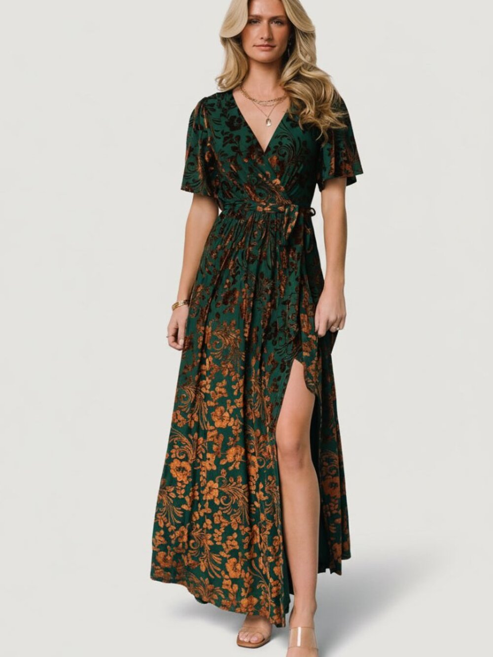 Baltic Born Uma Velvet Maxi Dress | Bronze + Jade Size L